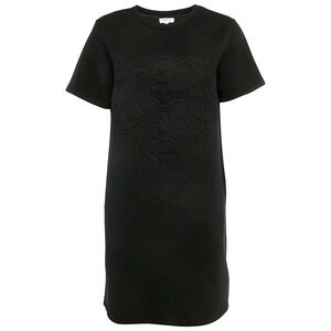 KENZO Black Tiger Embossed Jersey Crewneck T Shirt Dress Short Sleeve Texture XS